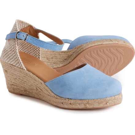 PASEART ESPADRILLES Made in Spain Closed Toe Wedge Sandals - Suede (For Women) in Celeste