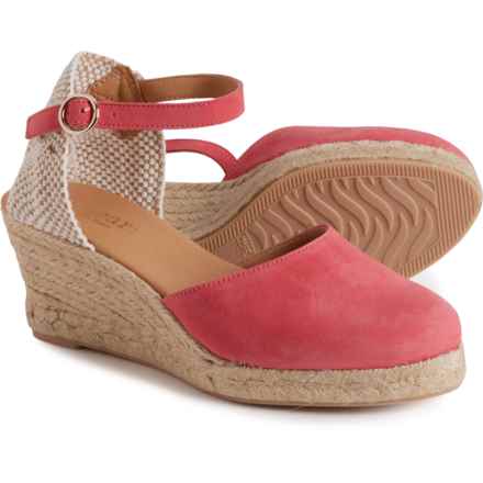 PASEART ESPADRILLES Made in Spain Closed Toe Wedge Sandals - Suede (For Women) in Coral
