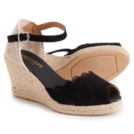 PASEART ESPADRILLES Made in Spain Peep Toe Wedge Sandals - Suede (For Women) in Negro