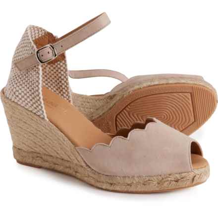 PASEART ESPADRILLES Made in Spain Peep Toe Wedge Sandals - Suede (For Women) in Taupe