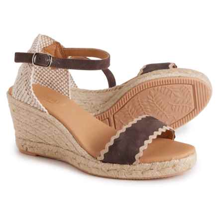 PASEART ESPADRILLES Made in Spain Wedge Open-Toe Sandals - Suede (For Women) in Amarrone