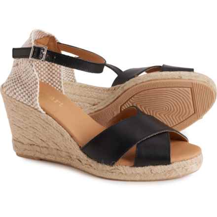 PASEART ESPADRILLES Made in Spain Wedge Open-Toe Slide Sandals - Leather (For Women) in Negro