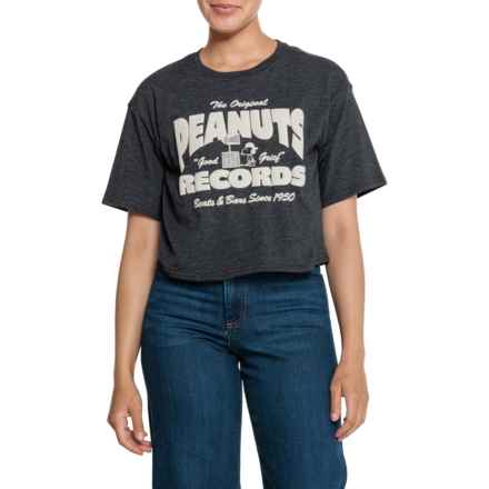 Peanuts Records Graphic Cropped T-Shirt - Short Sleeve in Black