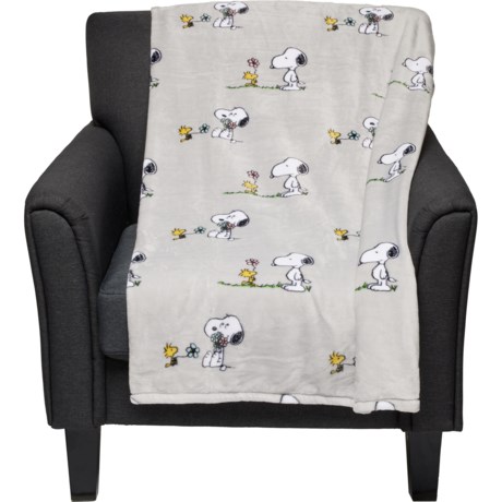 Peanuts Snoopy and Woodstock Spring is in the Air Oversized Fleece Throw Blanket - 60x70” in Light Grey