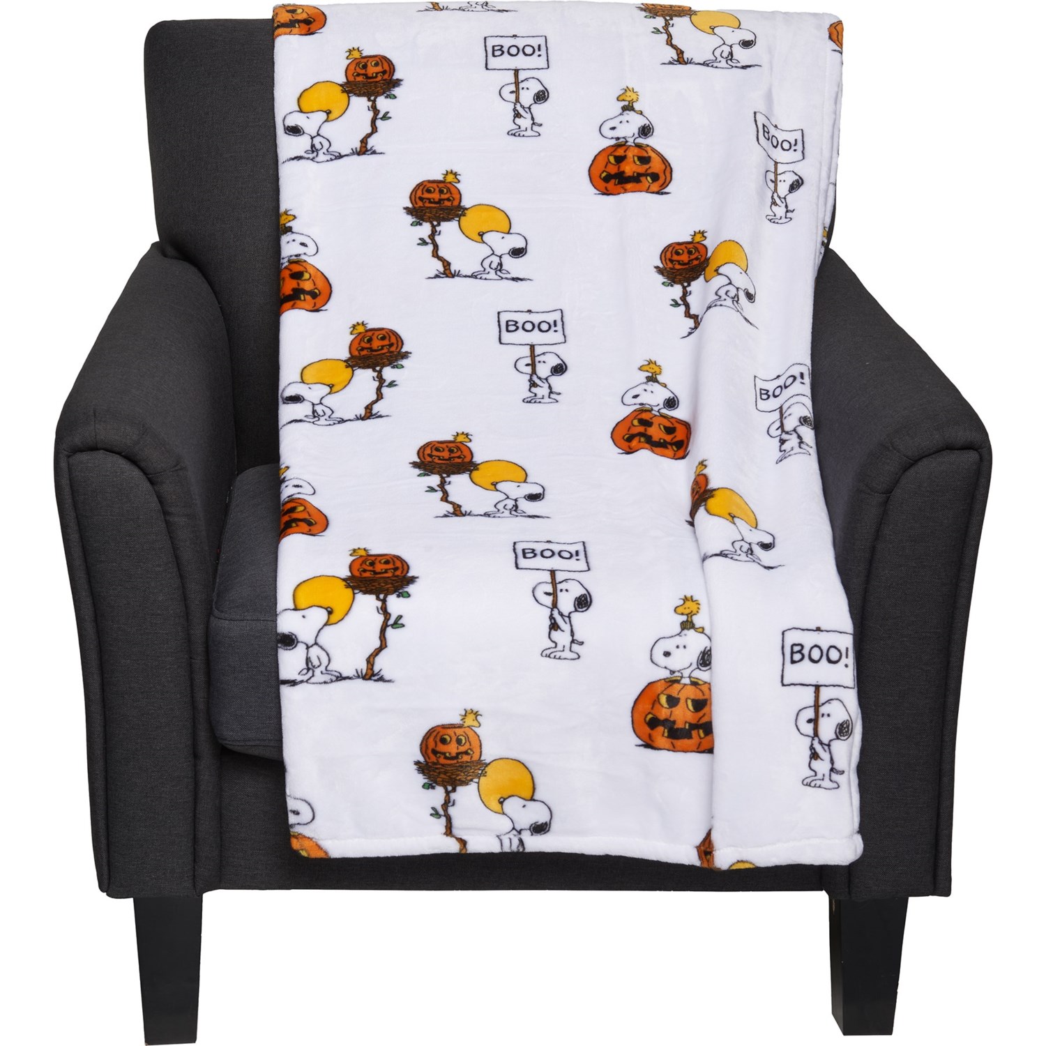 Peanuts Snoopy and Woodstock with Pumpkin Fleece Throw Blanket 50x70