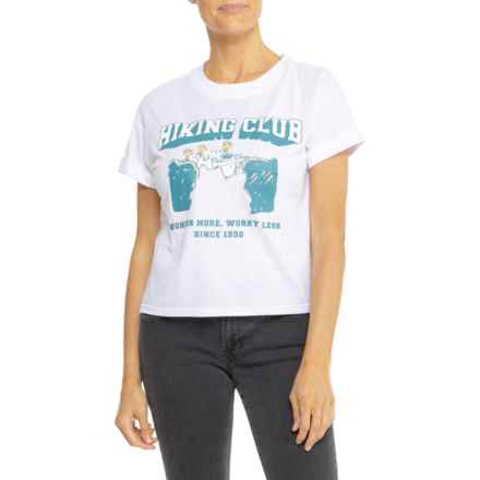 Peanuts Snoopy Hiking Club Graphic Crop Shirt - Short Sleeve in White - Closeouts
