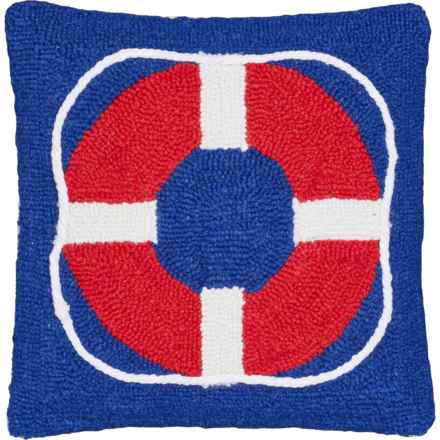Peking Handicraft Life Preserver Hand-Hooked Throw Pillow - 14x14 in Multi