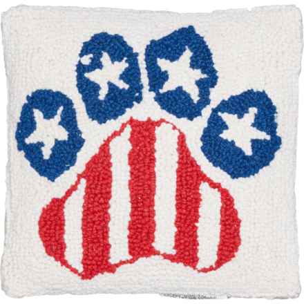 Peking Handicraft Patriotic Paw Print Hand-Hooked Throw Pillow - 10x10” in Multi
