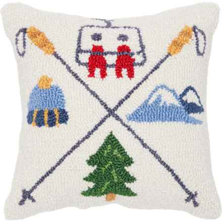 Peking Handicraft Skiing Icon Hand-Hooked Throw Pillow - 14x14” in Multi