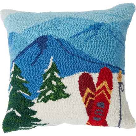 Peking Handicraft Skiing in the Mountains Hooked Throw Pillow - 16x16” in Multi