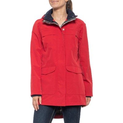 women's red trench coat with hood