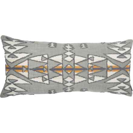 Pendleton Plain Star Crewel Embroidered Throw Pillow - Feathers, 14x30” in Grey/Navy