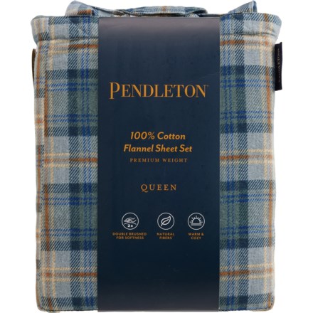 Pendleton good green & blue flannel Sheet Set Queen