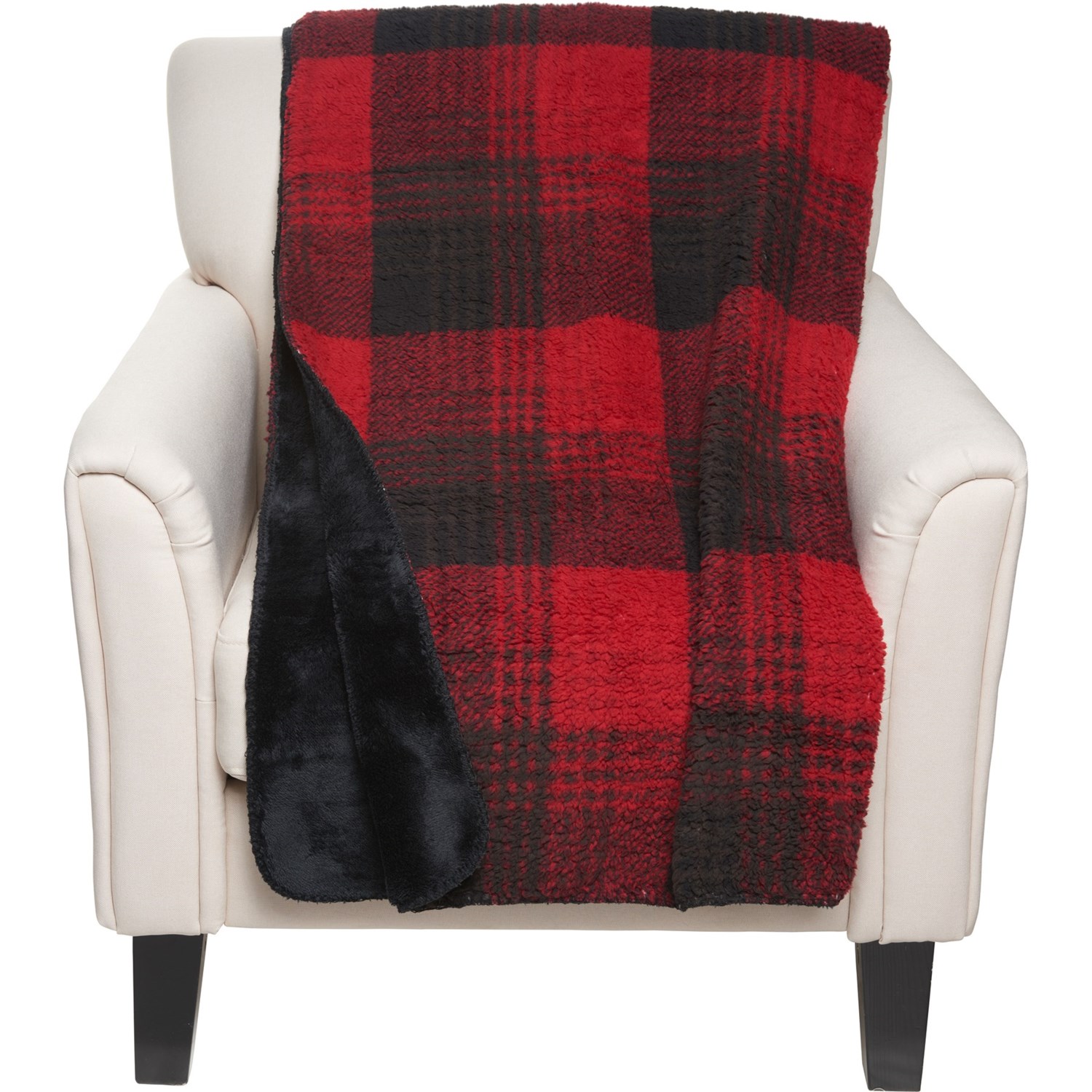 Pendleton Shadow Plaid FauxSherpa Throw Blanket 50x70”, RedBlack