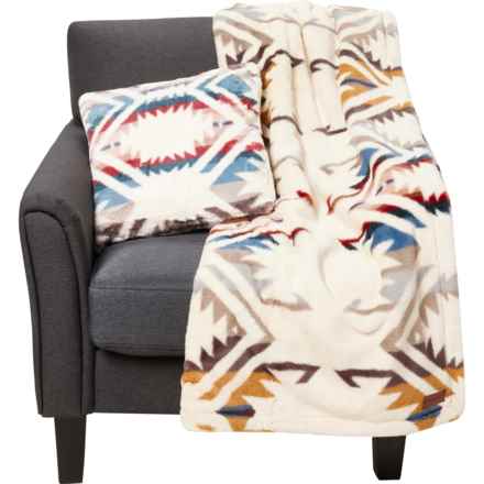 Pendleton White Shores Faux Fur Throw Blanket and Pillow Set -  50x70”, 18x18” in Ivory