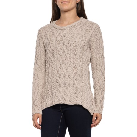 Peregrine Tan Aran Cable Neck Jumper Sweater (For Women) - Save 75%