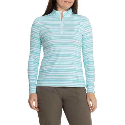 Peter Millar Basketweave Striped Zip Neck Sun Shirt - UPF 50+, Long Sleeve in Celeste