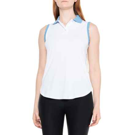 Peter Millar Opal Stretch Jersey Polo Shirt - UPF 50+, Sleeveless in White/Channel Blue
