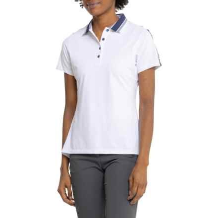 Peter Millar Striped Collar Sport Polo Shirt - Short Sleeve in White/Navy