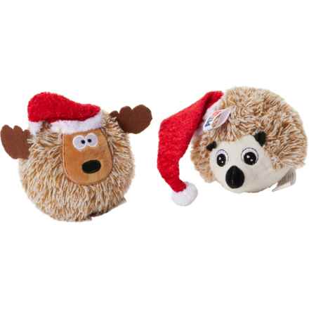 Petlou Christmas EZ Ball Dog Toys - 2-Pack, 4” in Hedgehog/Reindeer