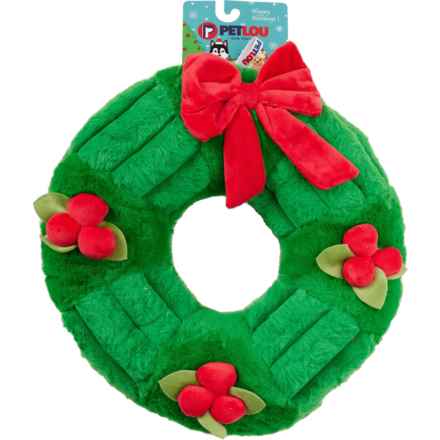 Petlou Christmas Wreath Plush Dog Toy - 15”, Squeaker in Wreath