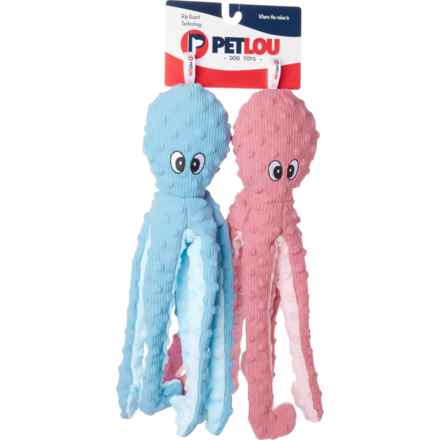 Petlou Dotty Friends 2.0 Octopus Dog Toy - 2-Pack, 16”, Squeaker in Baby Blue/Rose