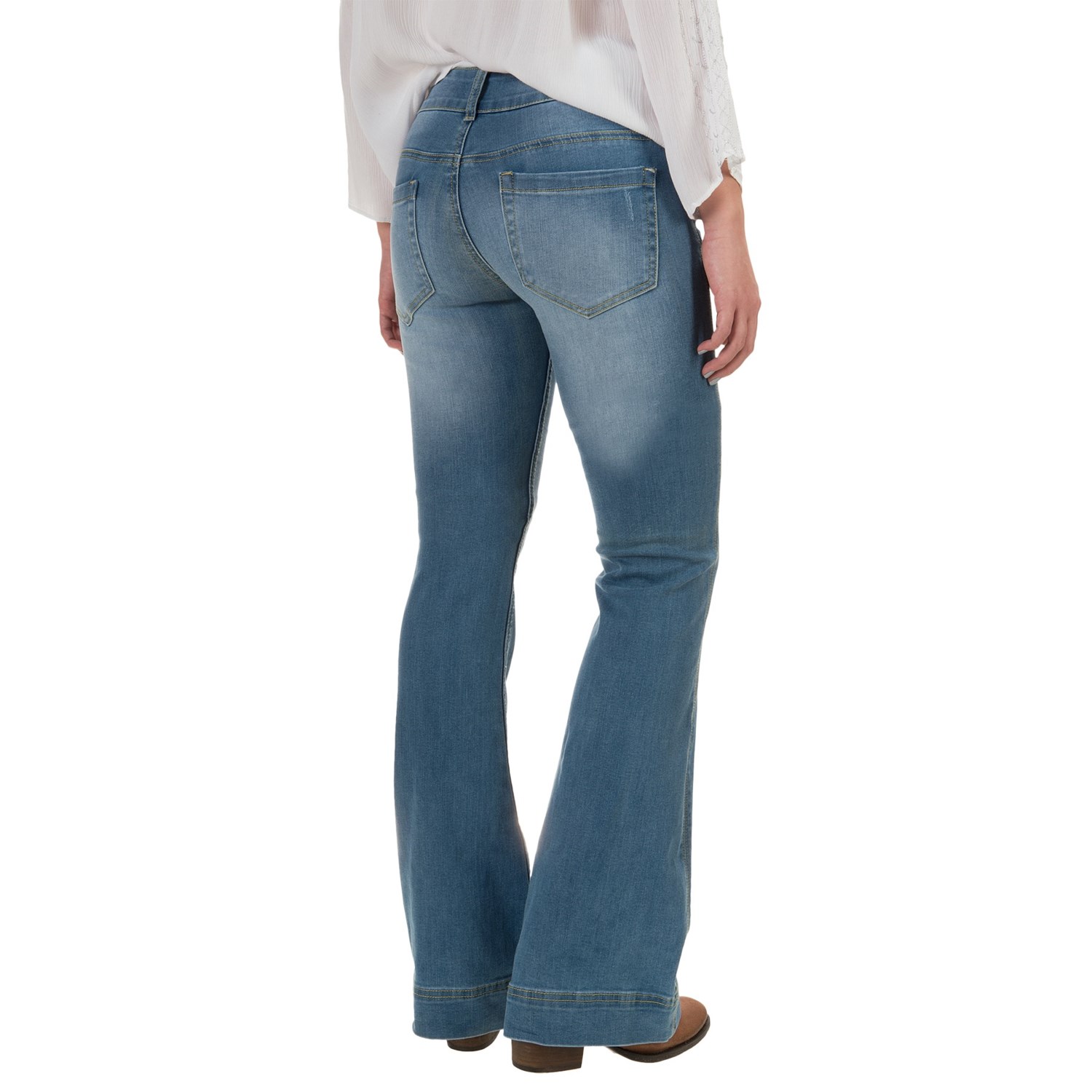 Petrol Slightly Destroyed Classic Flare Jeans (For Women) - Save 82%