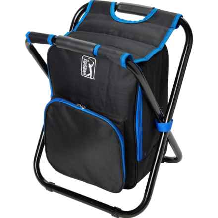 PGA Tour Spectator Foldable Stool with Backpack Cooler in Black/Blue