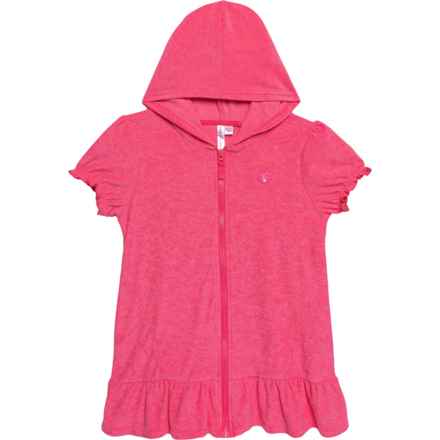 Pink Platinum Big Girls Hooded Terry Cover-Up - Short Sleeve in Knockout Pink