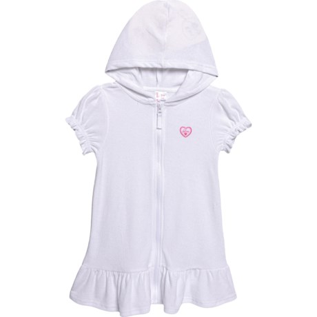 Pink Platinum Big Girls Hooded Terry Cover-Up - Short Sleeve in White