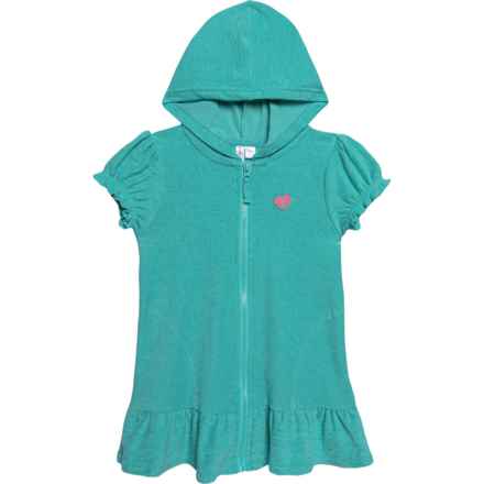 Pink Platinum Little Girls Hooded Terry Cover-Up - Short Sleeve in Seafoam