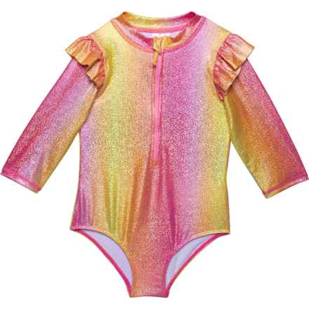 Pink Platinum Little Girls Ombre Rash Guard Suit - Long Sleeve in Pink