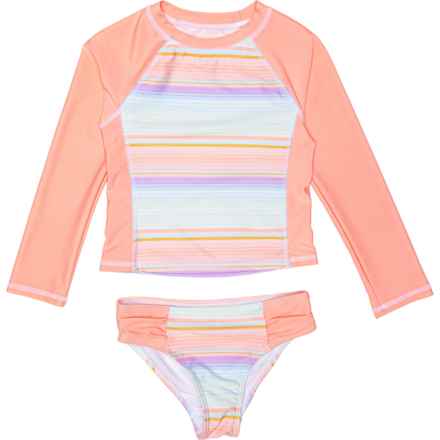 Pipeline Big Girls Rash Guard and Bikini Bottoms Set - UPF 50+, Long Sleeve in Orange/Multi