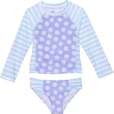 Pipeline Big Girls Rash Guard and Bikini Bottoms Set - UPF 50+, Long Sleeve in Purple