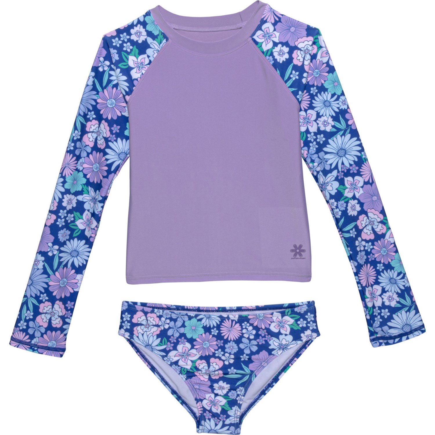 Pipeline Big Girls Rash Guard and Swim Bottoms Set | Purple Floral | Size 6X | Stretchy Fabric | Quick-drying