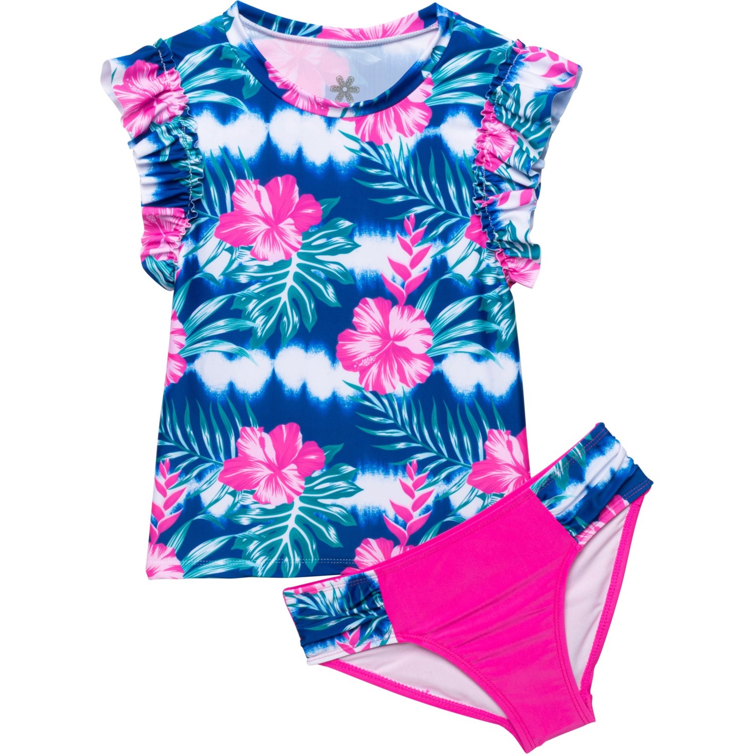 Pipeline Big Girls Ruffled Rash Guard and Bikini Bottoms Set - UPF 50 ...