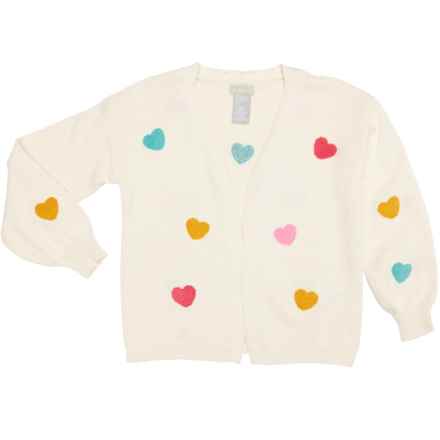 Piper & Posie Big Girls Heart Cardigan Sweater in Ivory With Heart