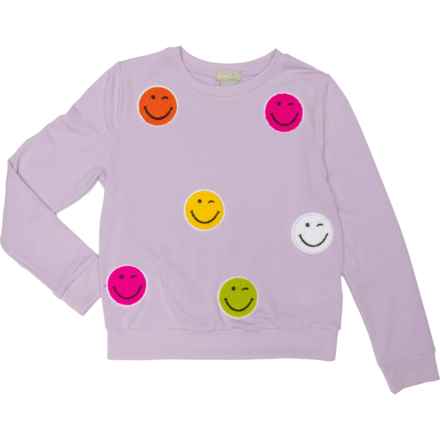 Piper & Posie Big Girls Smiley Face Sweatshirt in Purple Combo