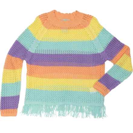 Piper & Posie Big Girls String Fringed Pointelle Sweater in Pink/Yellow/Blue/Purple