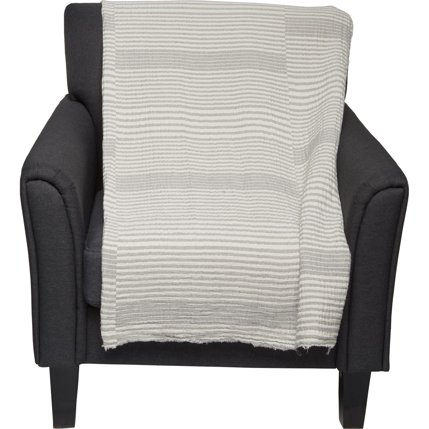 Piubelle Made in Portugal Striped Throw Blanket Cotton, 50x70”, Grey