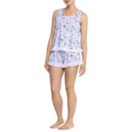 PJ Couture Beach Party Lacey Tank Top and Shorts Pajamas in Azure Blue