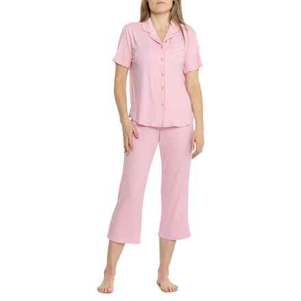 PJ Couture Retro Vibes Notch Collar Pajamas - Short Sleeve in Pink