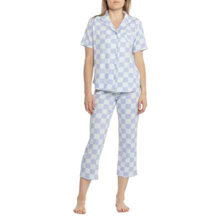 PJ Couture Retro Vibes Notch Collar Pajamas - Short Sleeve in Retro Check Blue