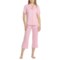 PJ Couture Retro Vibes Notch Collar Top and Capris Pajamas - Short Sleeve in Pink