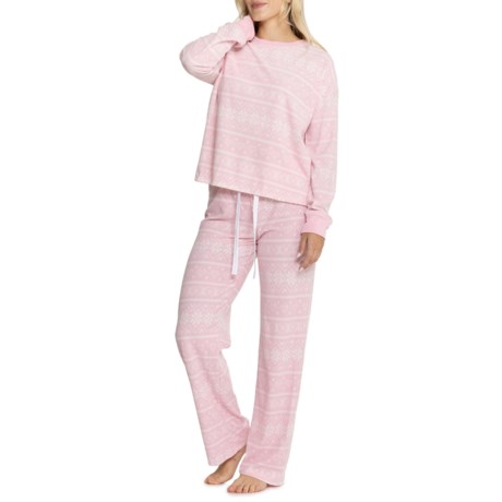 PJ Salvage Heart Fair Isle Velour Pajamas - Long Sleeve in Pink