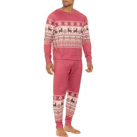 PJ Salvage His and Hers Matching Holiday Fair Isle Jogger Pajamas - Long Sleeve in Red