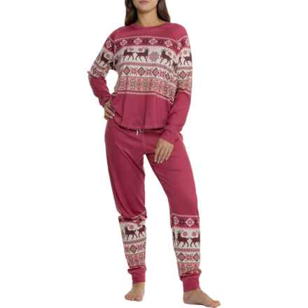 PJ Salvage Matching Holiday Fair Isle Jogger Pajamas - Long Sleeve in Red