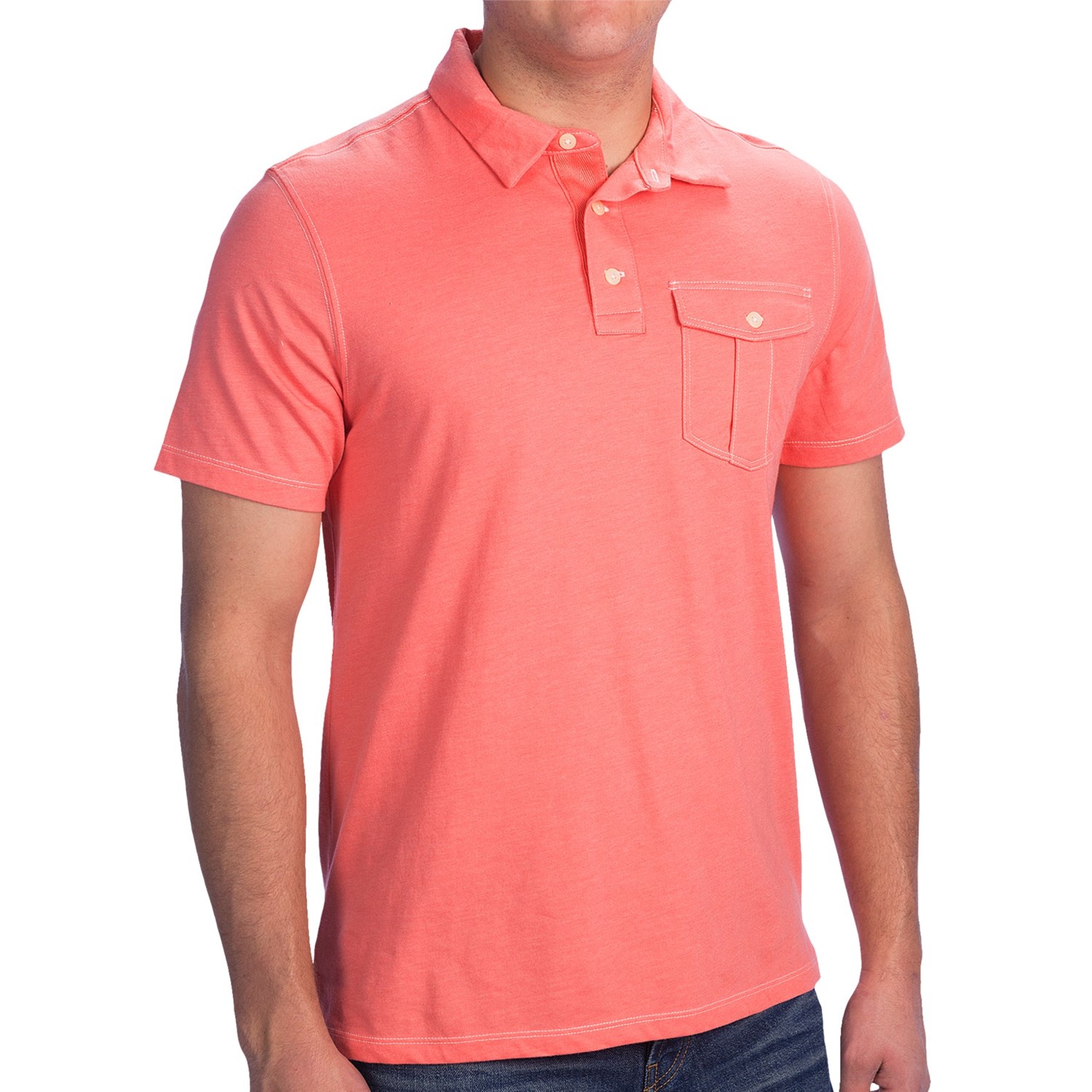 Pocket Polo Shirt - Short Sleeve (For Men) in Pink