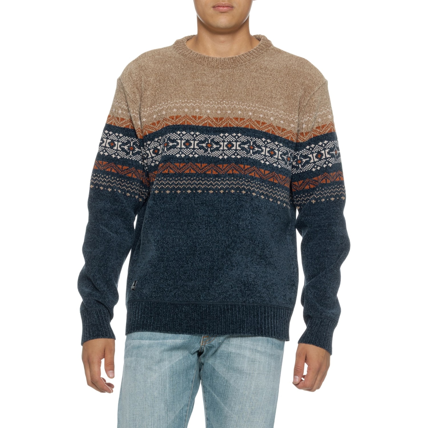 POINT ZERO Fair Isle Fleece Bonded Chenille Sweater - Save 50%