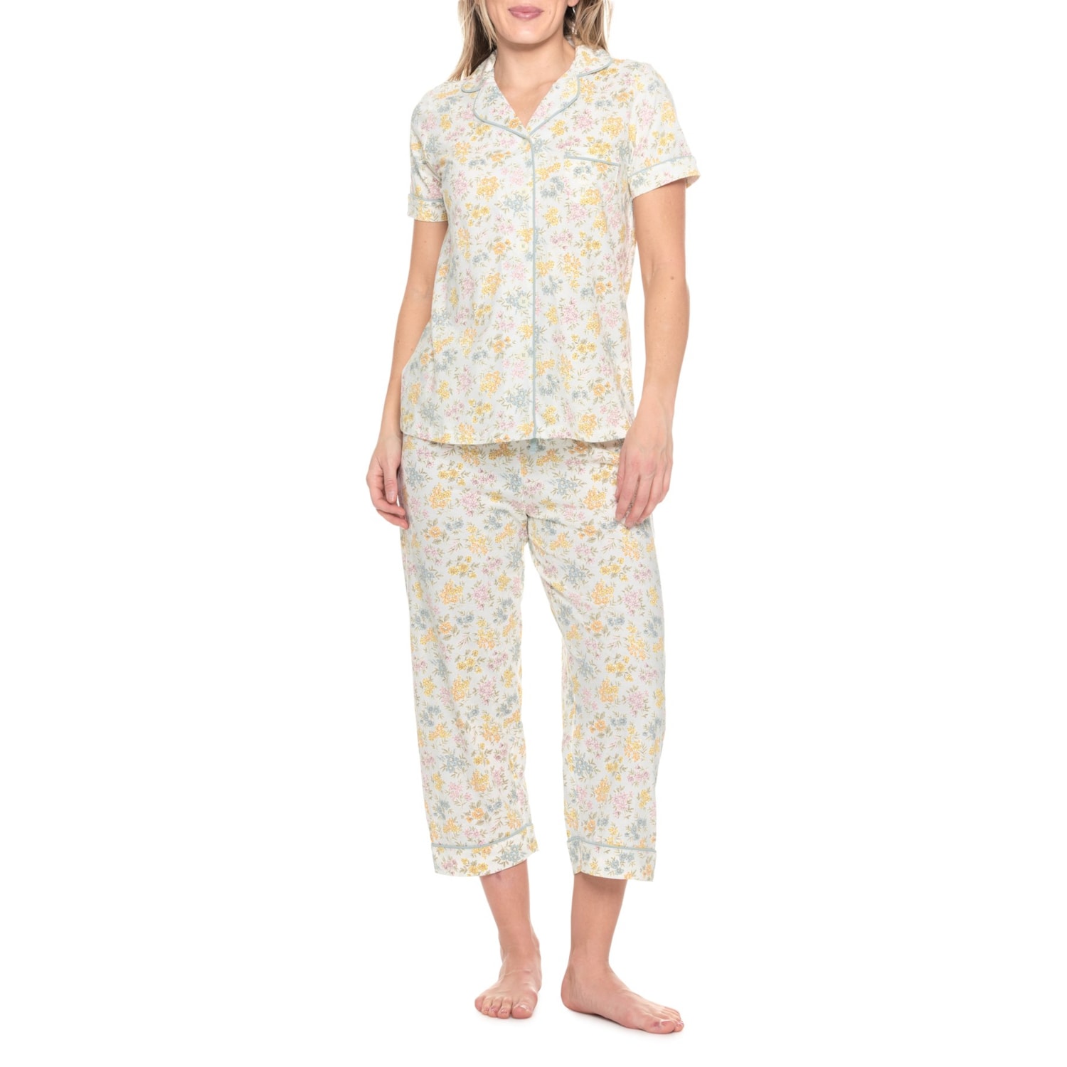 Poppy Pyjamas Poppy & Clay Floral Notch Collar Pajamas - Organic Cotton, Short Sleeve ...